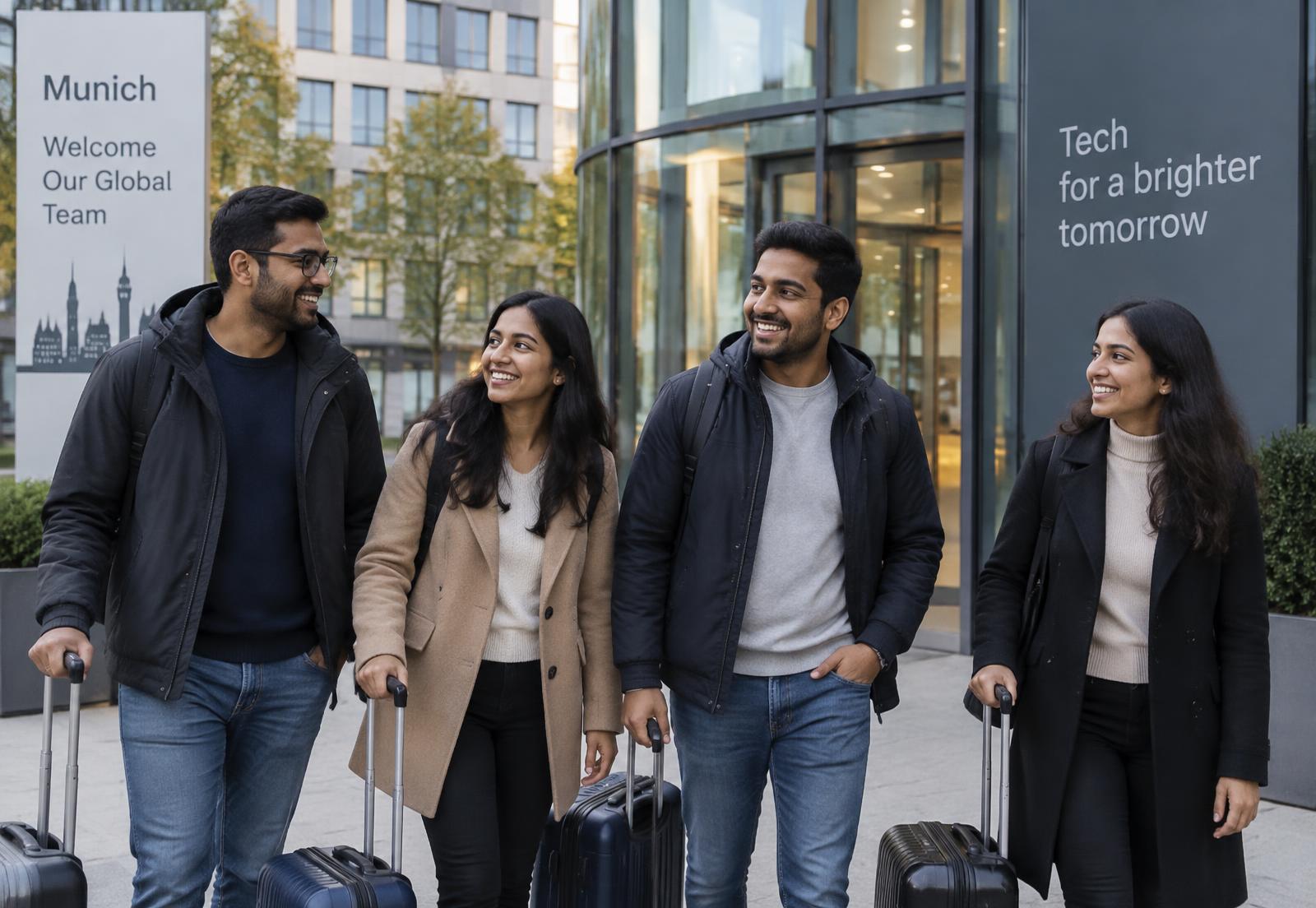 Indian professionals arriving at their new workplace in Germany