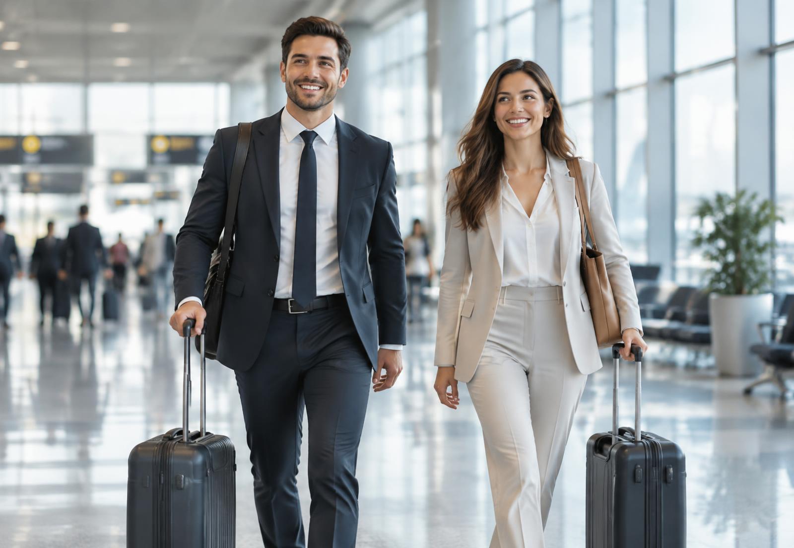 Two professionals arriving at the airport in Germany