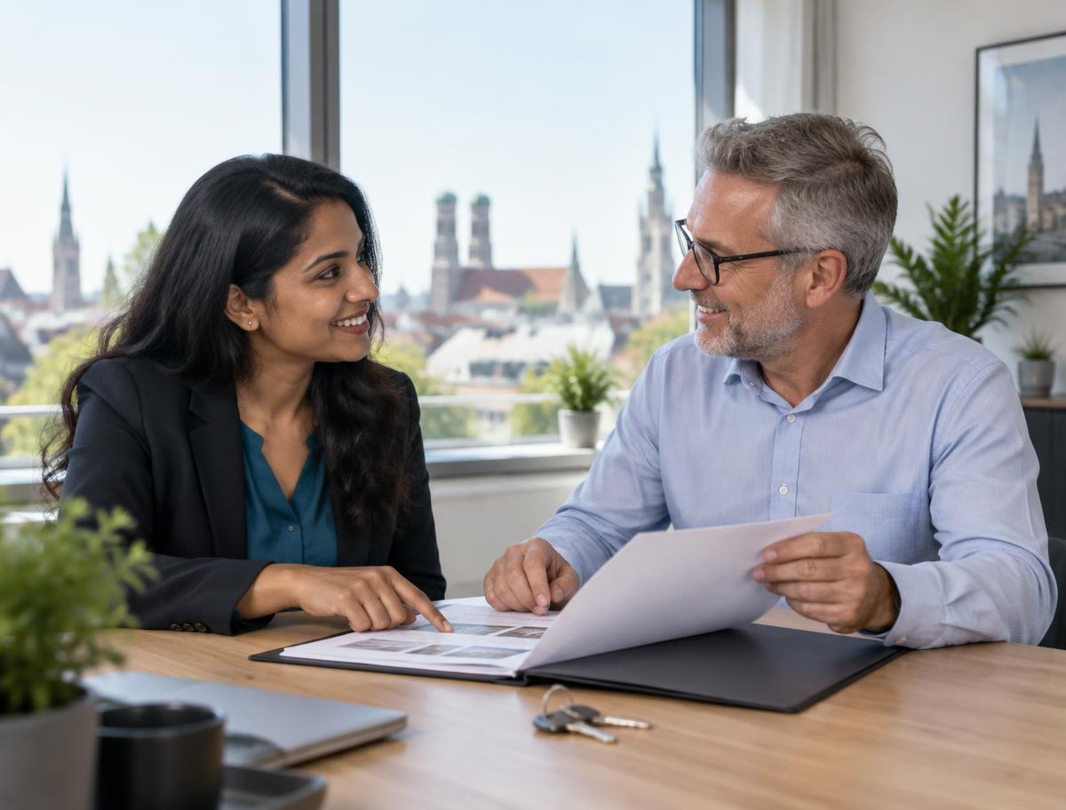 Relexo-Berater und indische Fachkraft prüfen gemeinsam Unterlagen in einem deutschen Büro